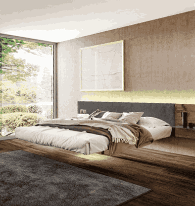Cama Flutua de la marca italiana Lago, cama flotante con diseño innovador y elegante, perfecta para dormitorios modernos y minimalistas.
